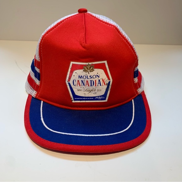 Vintage Molson Canadian Trucker Hat 3 Stripe Pattern with Adjustable Back - Picture 5 of 10